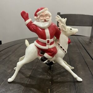 Vtg Rosbro Irwin Plastic Hi‎ Ho Santa Riding Reindeer Pat 169824 1950s Celluloid